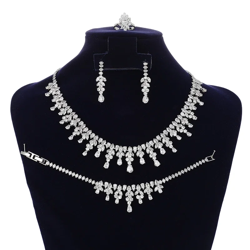 

Jewelry Set HADIYANA Dubai Bridal Necklace Bracelet Ring Earring Set Women's Boutique Gift BN8224 Christmas Day Gifts
