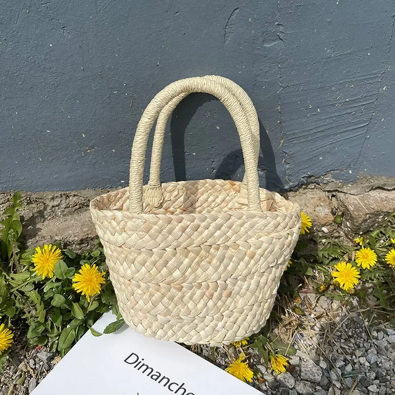 2024 nuova borsa di paglia portatile carino stile coreano tutto-fiammifero piccolo cestino borsa per la spesa estate fresco retrò - immagine 6