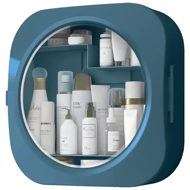 Cosmetic storage box wall-mounted punch-free dust-proof household large-capacity bathroom room bathroom storage rack 3