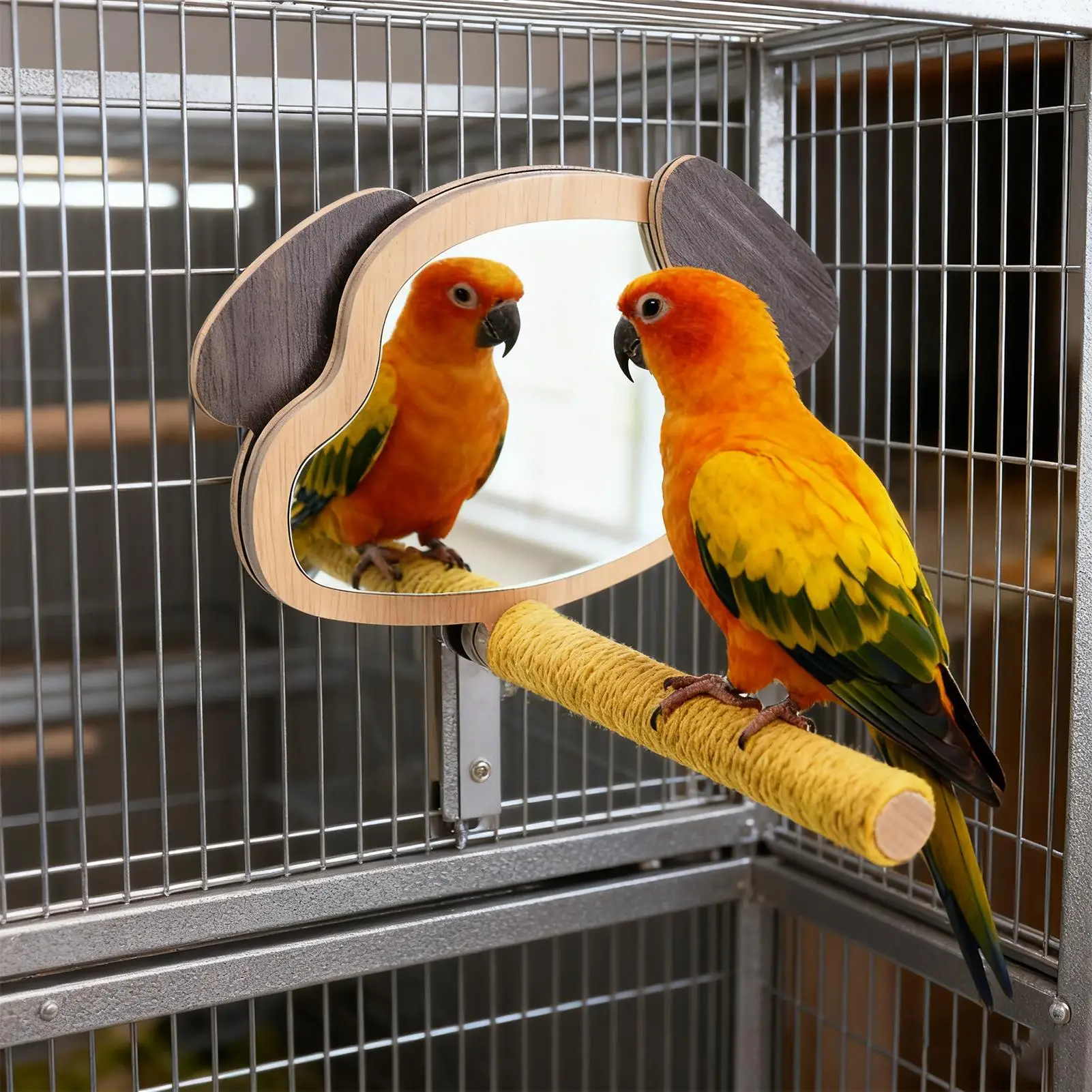 Bird Perch Climbing Toys With Puppy Ear Mirror Parrot Perch Stand For Play Area Boredom Prevention Mental Stimulation Parakeets