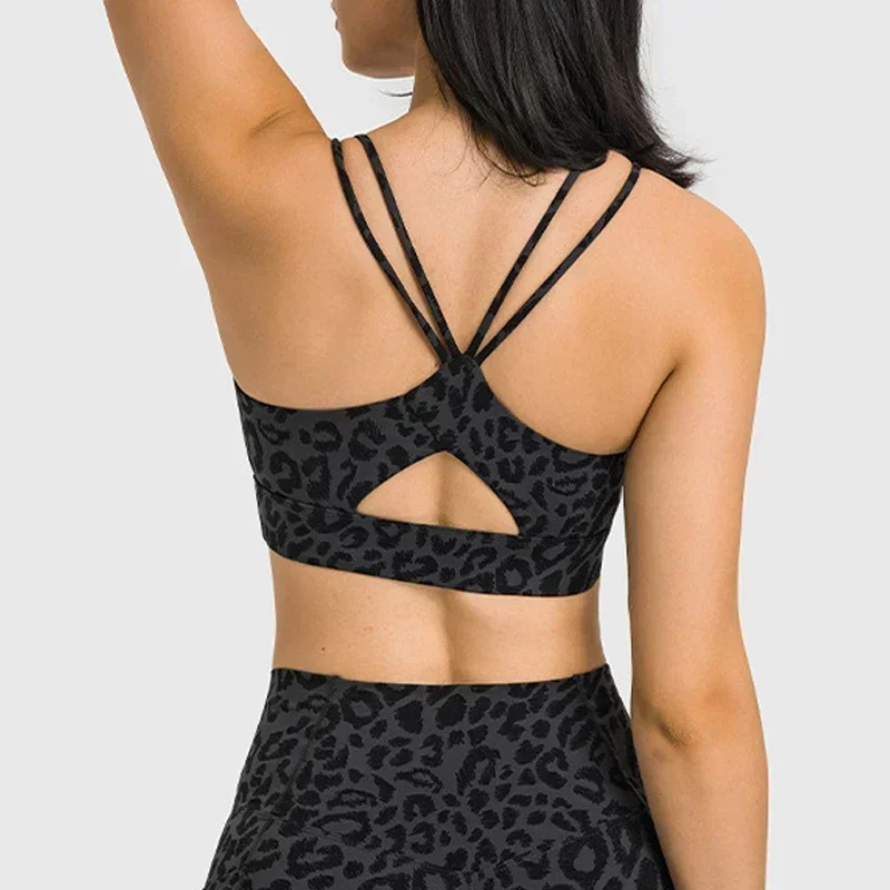 Lemon Women Cutout Push Up Gym Fitness Bras Cami Crop Tops Women Double Straps Nylon Workout Yoga Sports Bra with Removable Pads
