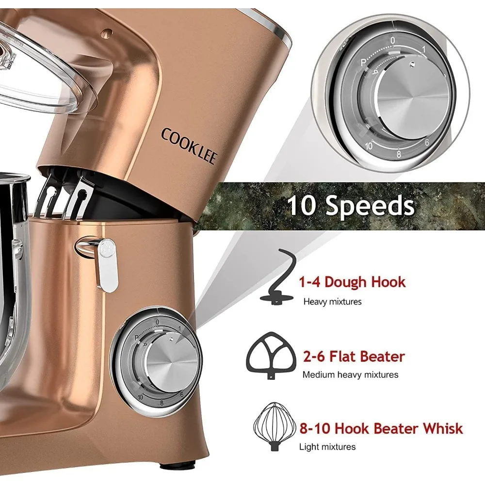 Stand Mixer, 9.5 Qt. 660W 10-Speed Electric Kitchen Mixer with Dishwasher-Safe Dough Hooks, Flat Beaters 3