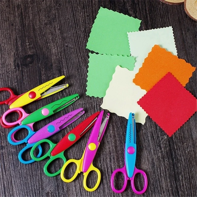 6 개/대 Laciness 가위 금속 및 플라스틱 DIY Scrapbooking 사진 색상 가위 종이 레이스 일기 장식 안전 가위