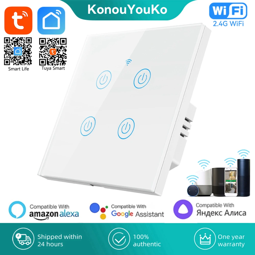 Tuya Wifi Smart Switch Panel Homekit Voice Control Timer Glass Touch