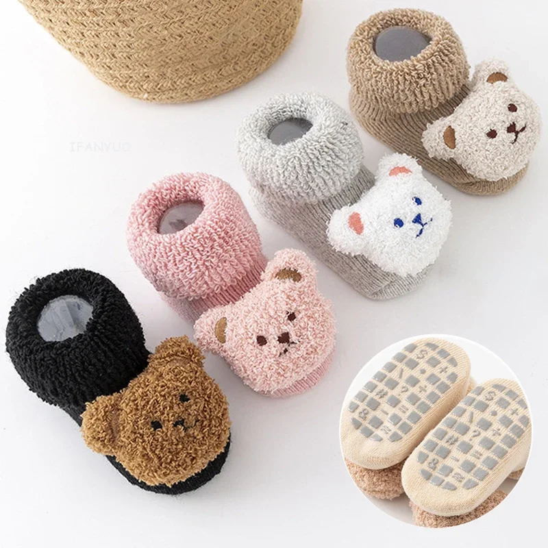 Winter Thicken Wool Newborn Baby Socks Warm Plush Loop Cotton Boy Girl Kid Toddler Socken Cartoon Animal Children Floor Stocking