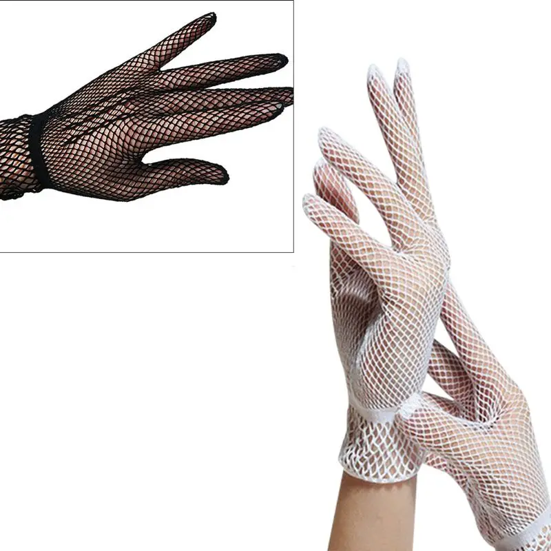 Women Short Fishnet Gloves Sunblock Full Finger Bride Wedding Wrist Mesh Mittens wedding dress gloves