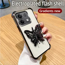 Butterfly Bracket Plating Holder Shockproof Phone Case with Stand Cover for OPPO A15 or A15S (Black)