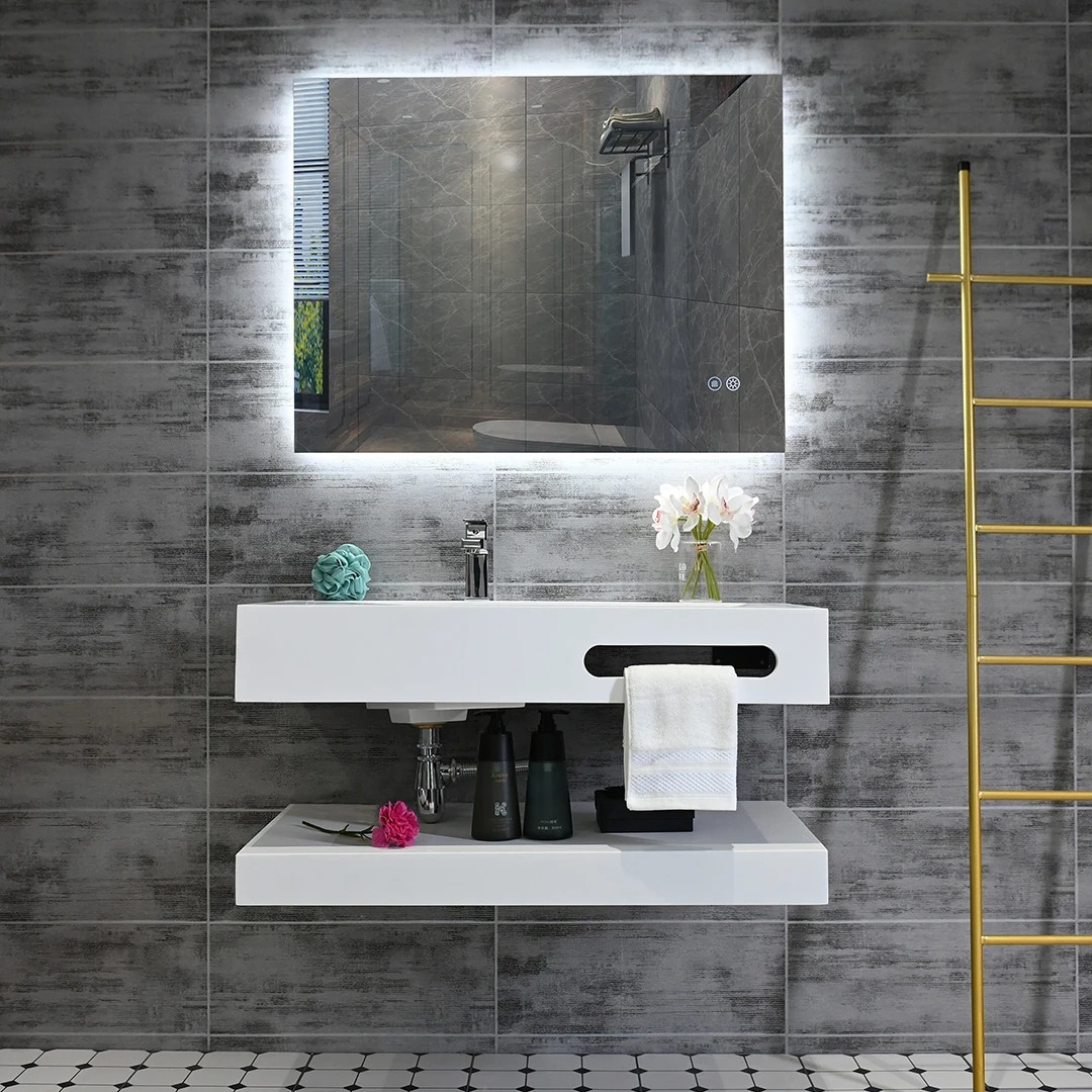 White Bathroom Vanities Simple Modern Style Single and Double Layer Design Resin Washbasin Cabinet Sink Bath Fixture