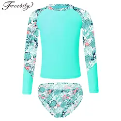Kids Girls Swimsuit Beachwear Outfits Long Sleeve Tops with Briefs Swimwear Sets for Beach Pool Rash Guard Swimming Bathing Suit