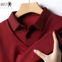 Polo décontracté à manches longues pour hommes, couleur unie, haut polyvalent d'affaires, faux deux pièces, toutes saisons, 2025 6