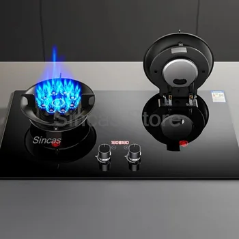 Two-burner Gas Stove Desktop Fierce Fire Kitchen Gas Stove Dual Stove Embedded Nature Gas/LPG Timing Stove Dual-Use Gas Cooker 1