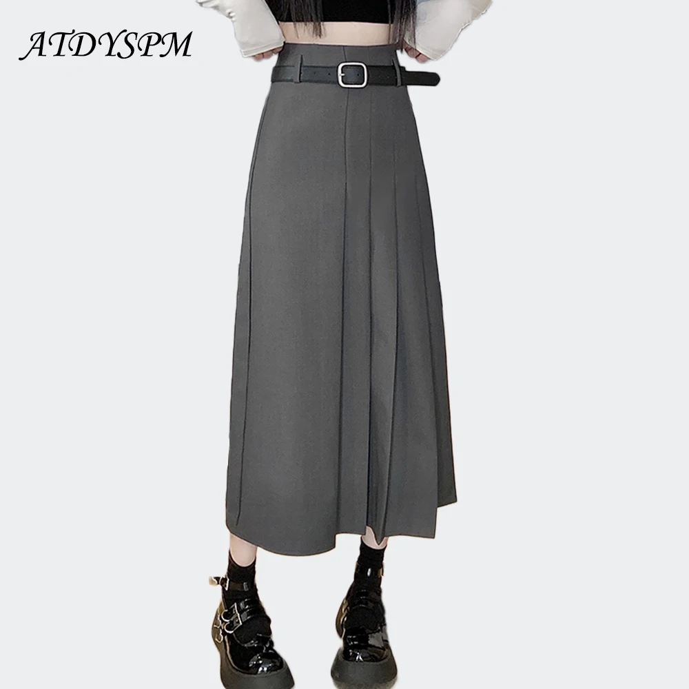 

2024 Spring Pleated Suit Skirts Women Korean Fashion All Match A-Line Skirt Vintage Female Casual Long Skirts Faldas Mujer