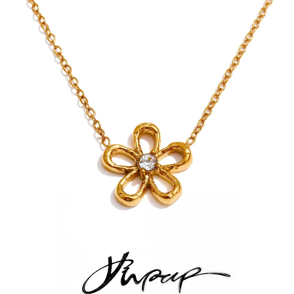 Yhpup Stainless Steel Flower Pendant Necklace Waterproof