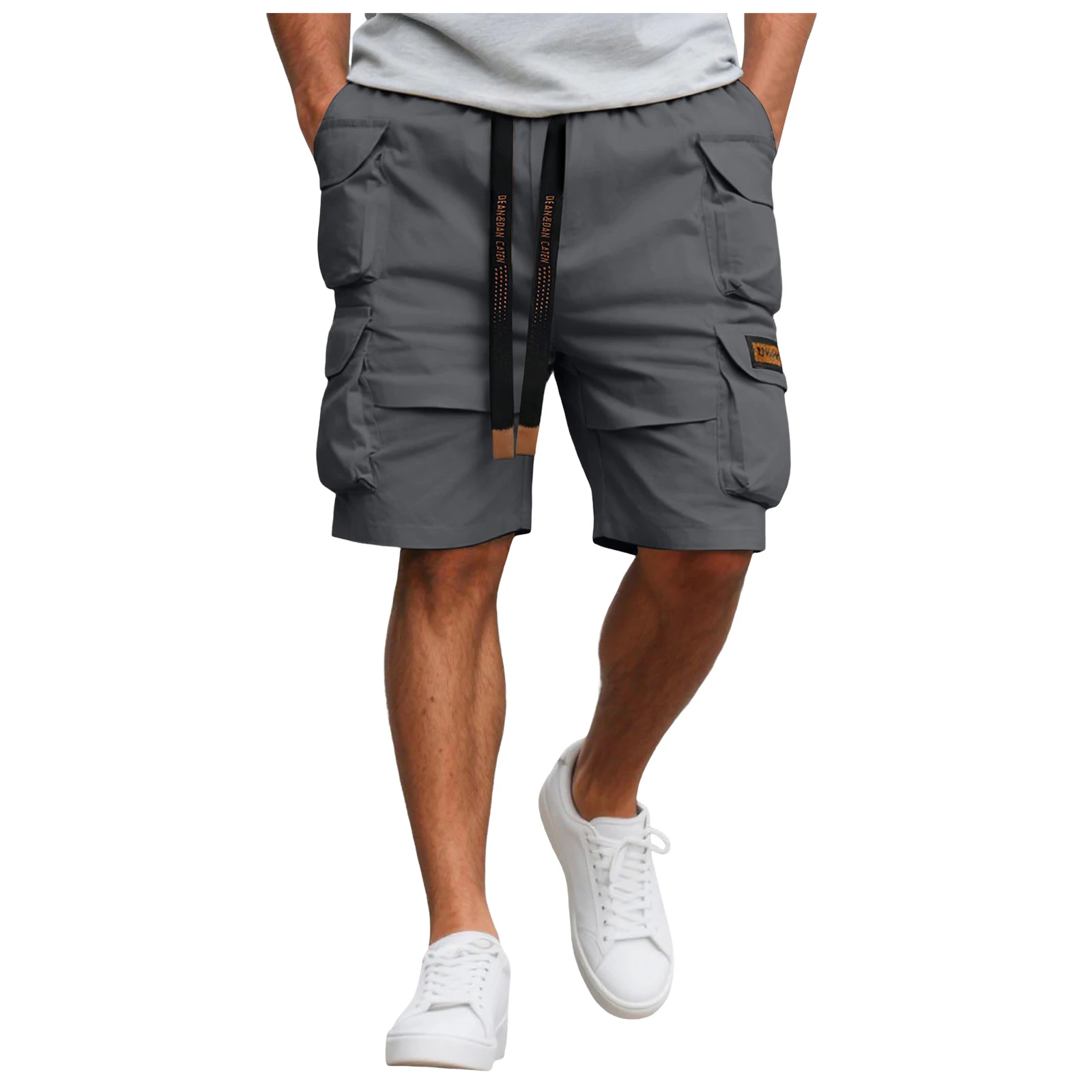 Men’s oversized cotton cargo shorts with elastic waist casual gym jogging shorts 02