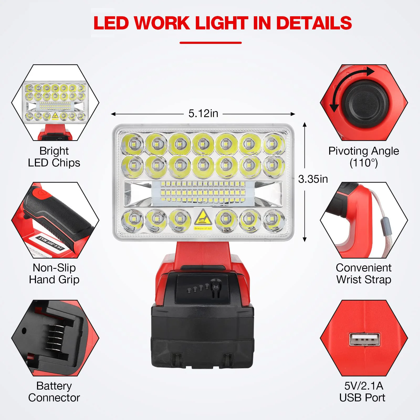 LED Work Light Flashlight For Milwaukee m18 18V Battery 18w 2000lm Portable Floo