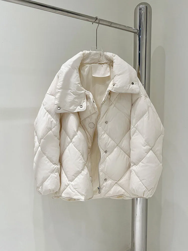 Luxury Women's Turtleneck down jacket Warm Oversized 2023 Winter Stylish Single breasted puffer coat Vintage Outwear INKEO 3O218