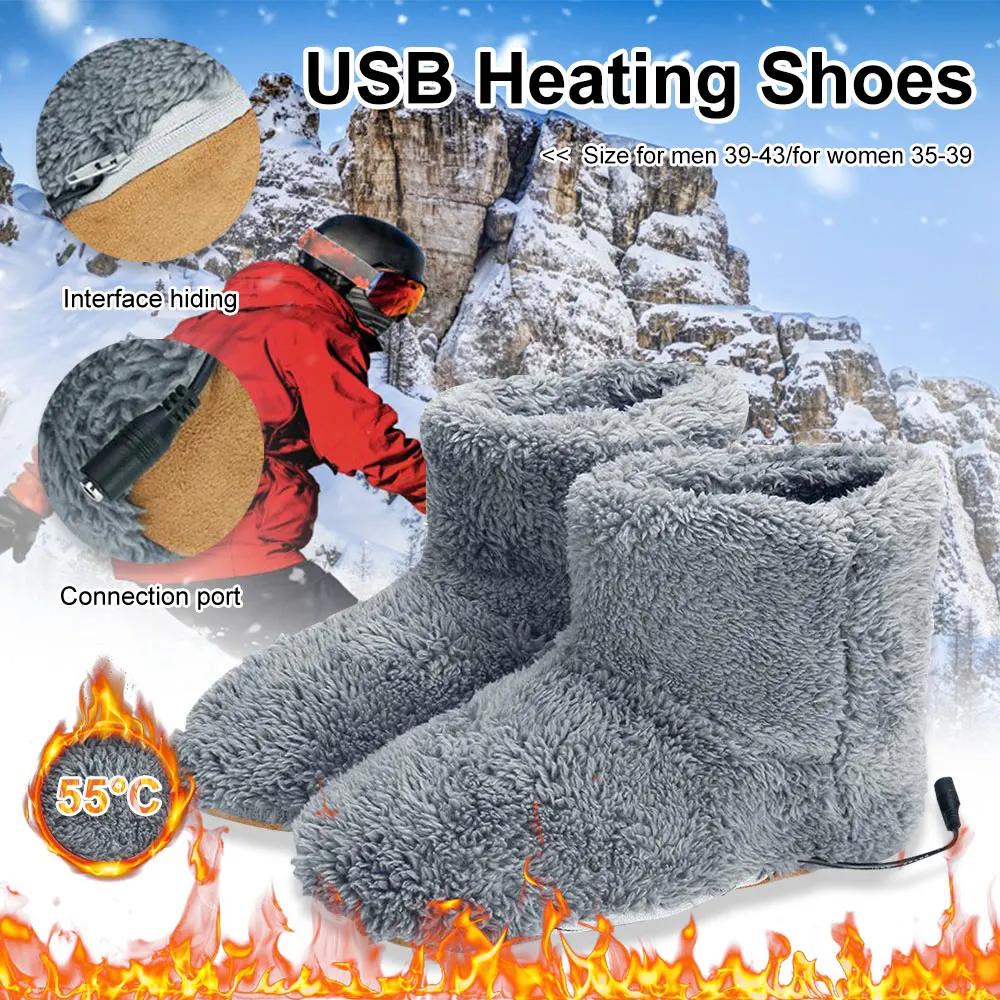 USB Heating Slipper Electric Heated Boots Plush Feet Warmer USB Warm Shoes Winter Office Home Heating Shoes Gift for Men Women