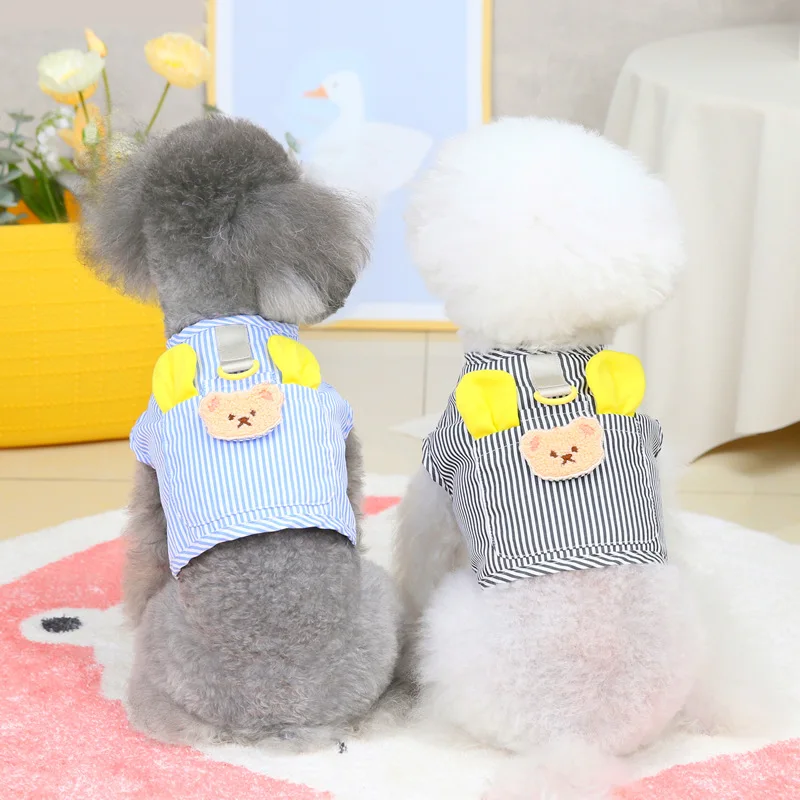 

Pet Clothes Dog Chest Back No Leash with Vest Teddy Cat Clothes Pet Clothing 2022 Vertical Stripes Chest Back
