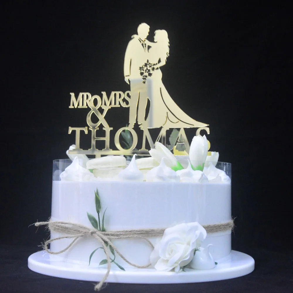Personalizzato Wedding Cake Topper Mr E Mrs Cake Topper Personalizzato Acrilico Cake Topper Con Il Nome Sposa E Sposo Silhouette Toppe