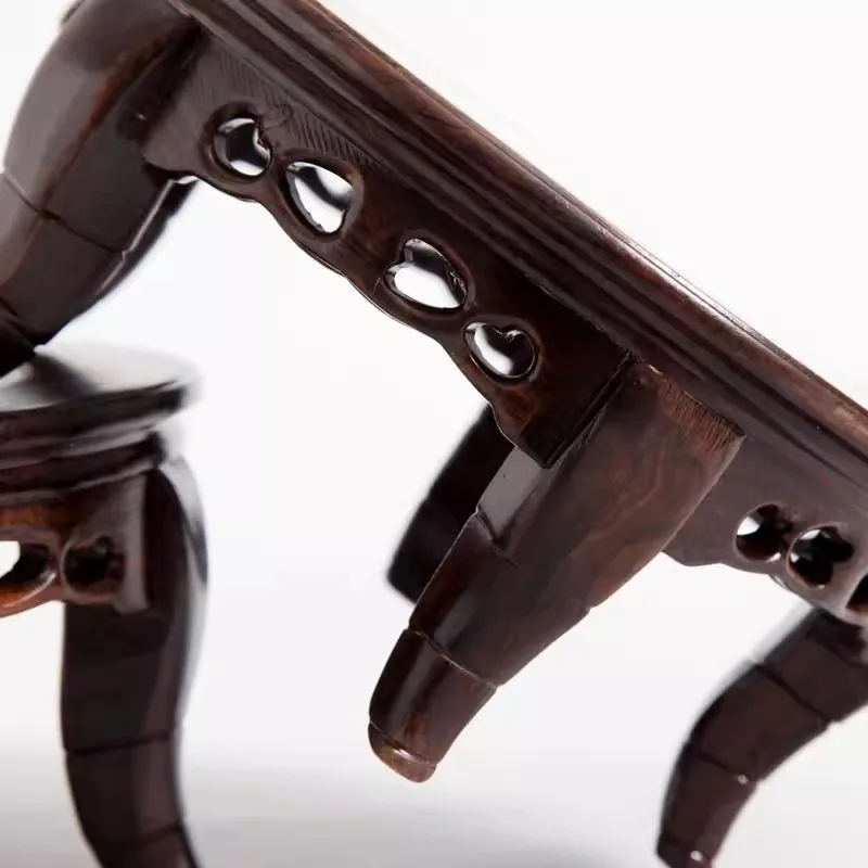 Black sandalwood inlaid marble round base, solid wood Chinese handicraft ornament, unique stone vase base, wooden bracket