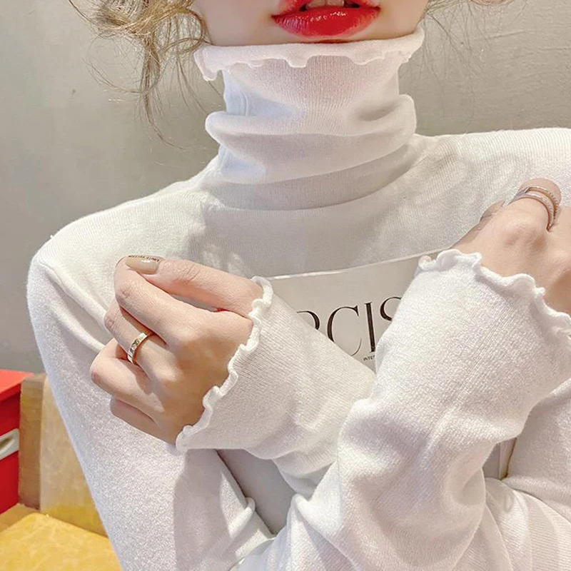 Rimocy Fold Turtleneck Jumper Women Autumn Winter High Elastic Solid Color Sweater Woman Simple All Match Bottoming Top Female 4