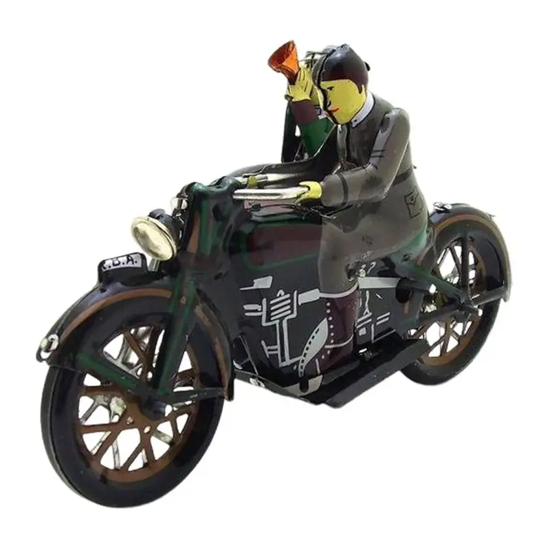 3 Wheeled Motorcycle Toy Wind Up Motorcycle Ornaments Handmade Three Wheeled Desktop Decorations Alloy Vintage
