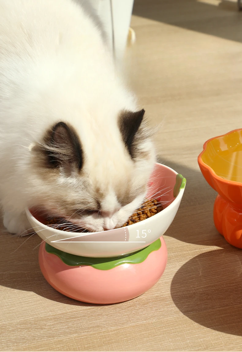

Cat Bowl Ceramic Cat Food Holder Cat Bowl Pet Bowl Oblique Mouth Cervical Support Anti-Tumble Drinking Food Basin