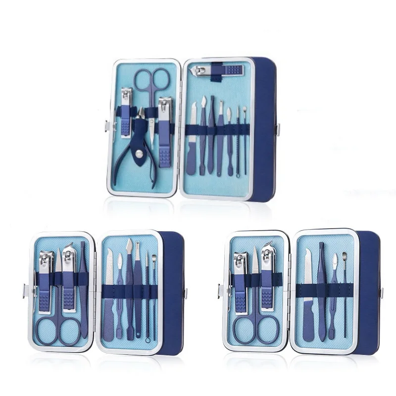 Blue Nail Clipper Manicure Set Hairdressing Manicure Set Stainless Steel Nail Clipper Tool 7 10 12pcs