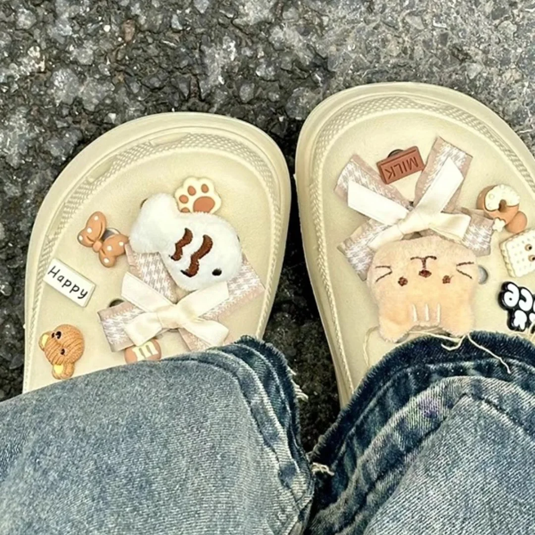 귀여운 3D 고양이 플러시 신발 장식 DIY 장식 버클 리본 구멍 있는 신발 샌들 휴일 크리스마스 선물 창의력