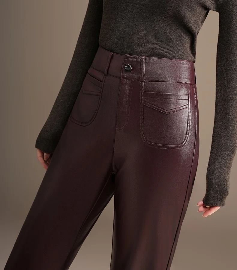 ZUZK Fashion Slimming Pu Leather Flare Pants New Women High Waist Flare Pants PU Leather Trousers Large Size Fashion Warm Pants 82 S362754b0c6f149098ecad1e86181f062D