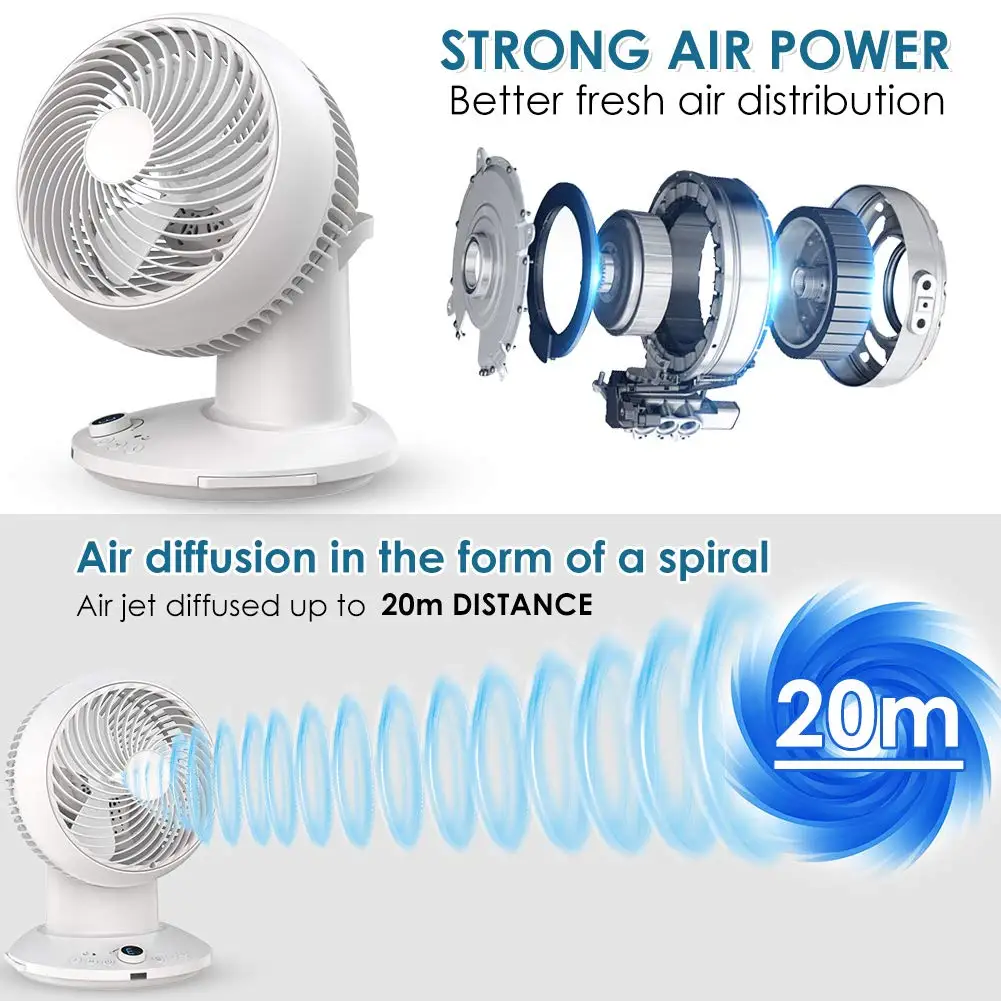 35W Desktop Fan for Hot Cold Air Circulation, Powerful Silent Fan with  Remote Control 3-speed 8H Timer for Office Bedroom