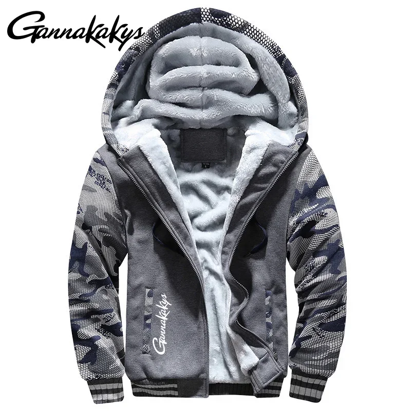 Men's Hooded Fishing Jacket for Autumn and Winter, Men's Sports Long Sleeved Warm Hoodie, Casual Zipper Hooded Jacket