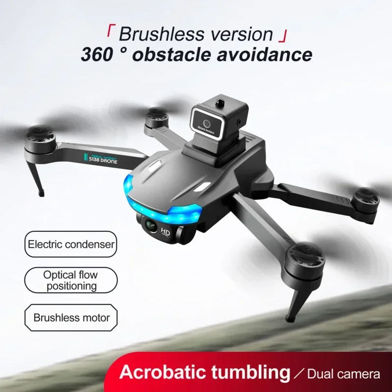 

RC Dron Quadcopter Toys S138 Mini Obstacle Avoidance Optical Flow Positioning Brushless Drone 4K Professional 8K Dual HD Camera