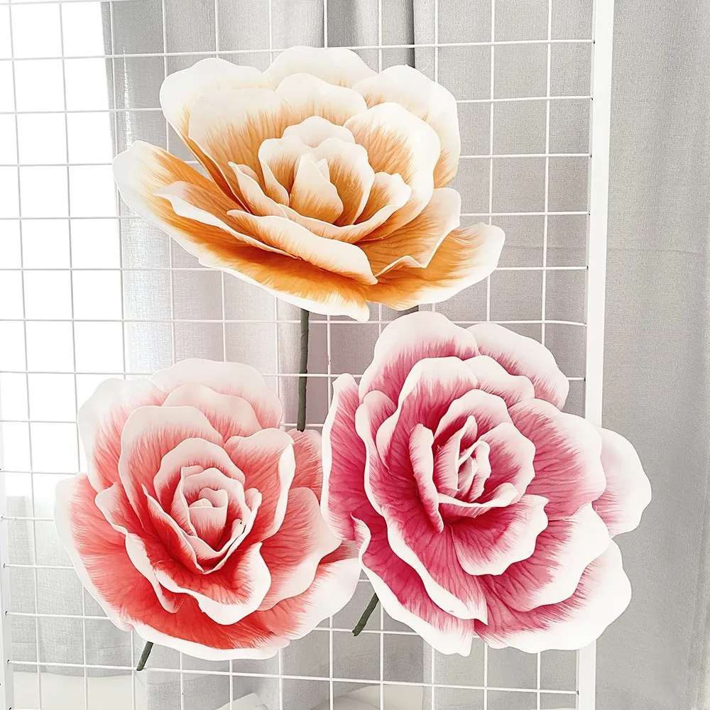 Giant Artificial Flower Foam Rose with Flower Stem and Leaf Stand Big Flower  Home Wedding Party Garden Decoration