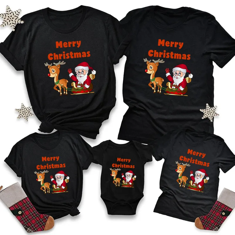 thumbnail image 1 of Conjunto de ropa familiar 2022, ropa navideña a juego, camisetas de manga corta para madre e hija, camisetas negras de Papá Noel para madre e hija, 1 of 5