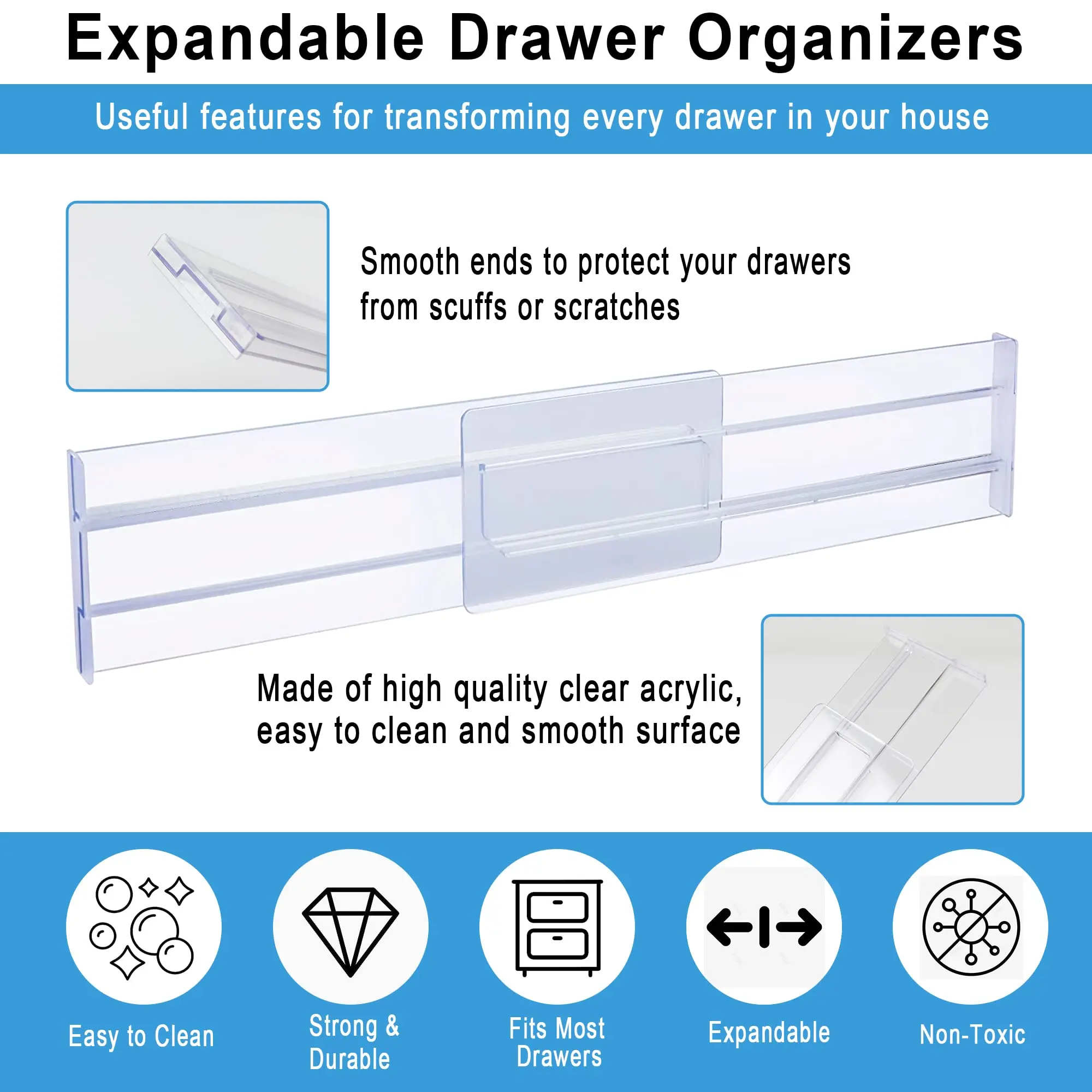 Adjustable Drawer Dividers 4-Pack 6