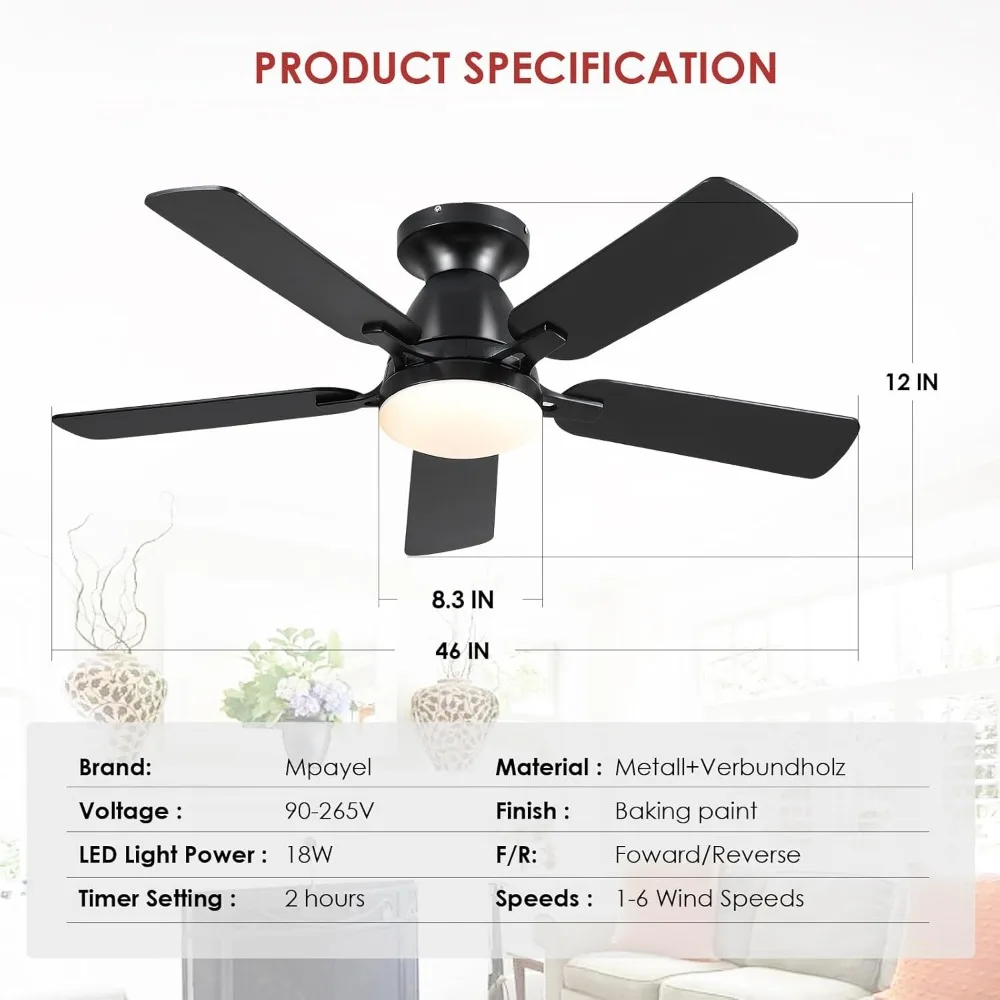 Ceiling Fans with Lights-  Low Profile Indoor Ceiling Fan with Light and Remote/APP Control, Flush Mount 6