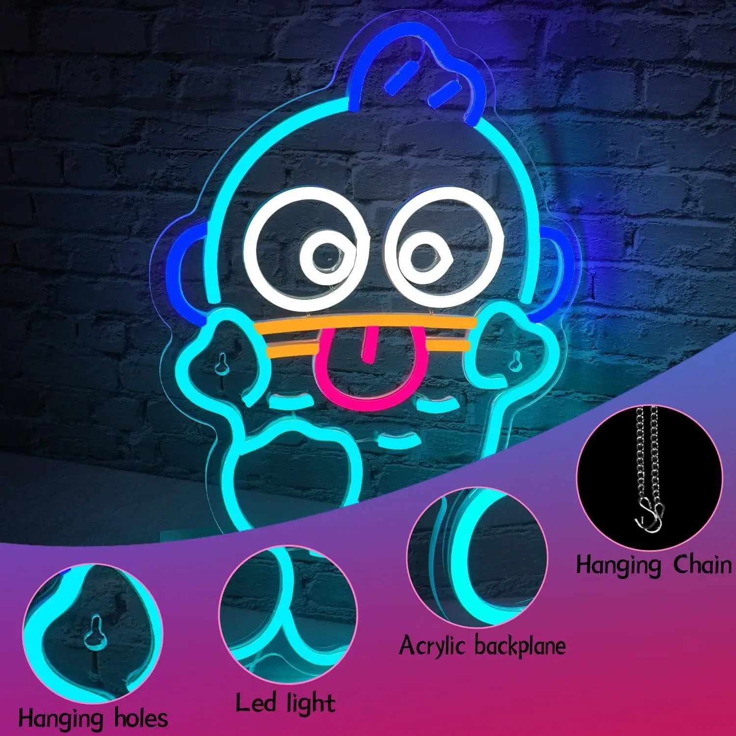Sanrio Hangyodon Cartoon Neon Light Led Billboard Bar Anime Style