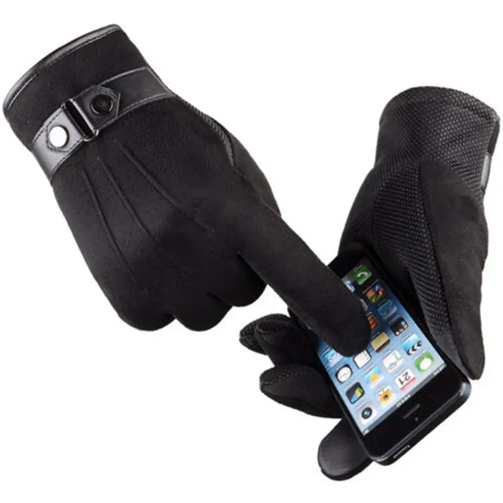 Winter Warm Men Fleece Lined Driving Gloves Thermal Touch Screen Mitten Leather Gloves