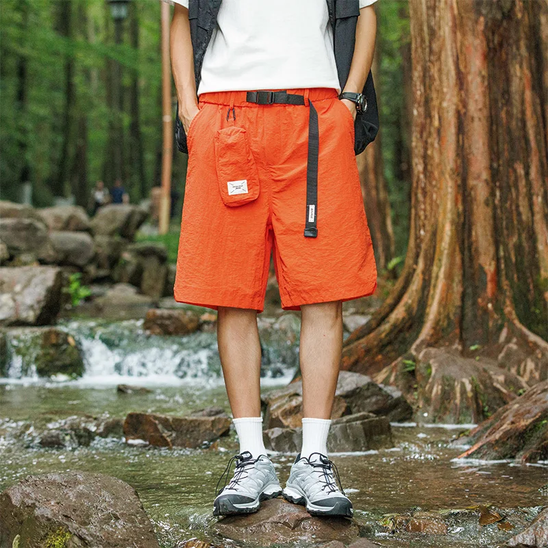 Summer Men's Clothing Solid Color High Waisted Pockets Elastic Casual Loose Cargo Sweatpants Knee Pants Preppy Style Shorts