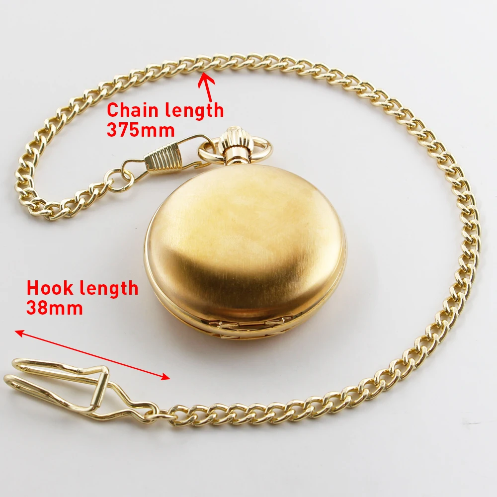 Gold Mechanical Pocket Watch Necklace Chain - 37.5cm Stainless Steel, Vintage Design