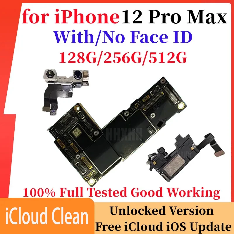 Unlocked Logic Board iPhone 12 Pro Max Motherboard with Face ID Mainboard No iCloud Account Circuit Plate Full Test