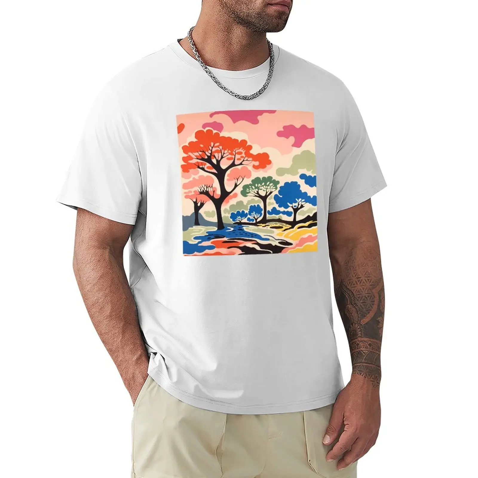 

Colorful Trees and Clouds in Groovy and Colorful Style T-Shirt cute clothes summer top plus sizes tops black t-shirts for men