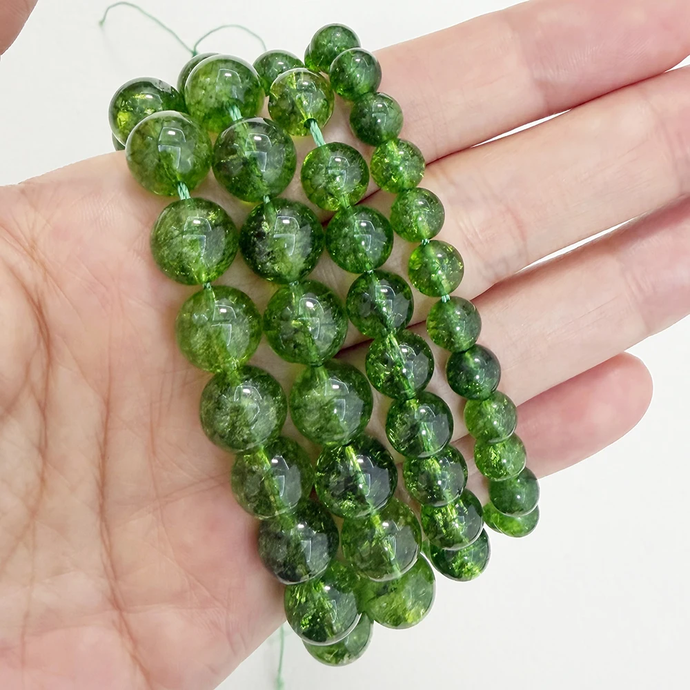 Natürlicher grüner Peridot-Kristallquarz, runde lose Perlen, 38,1 cm Strang, 6, 8, 10, 12 mm, Auswahlgröße für Schmuck
