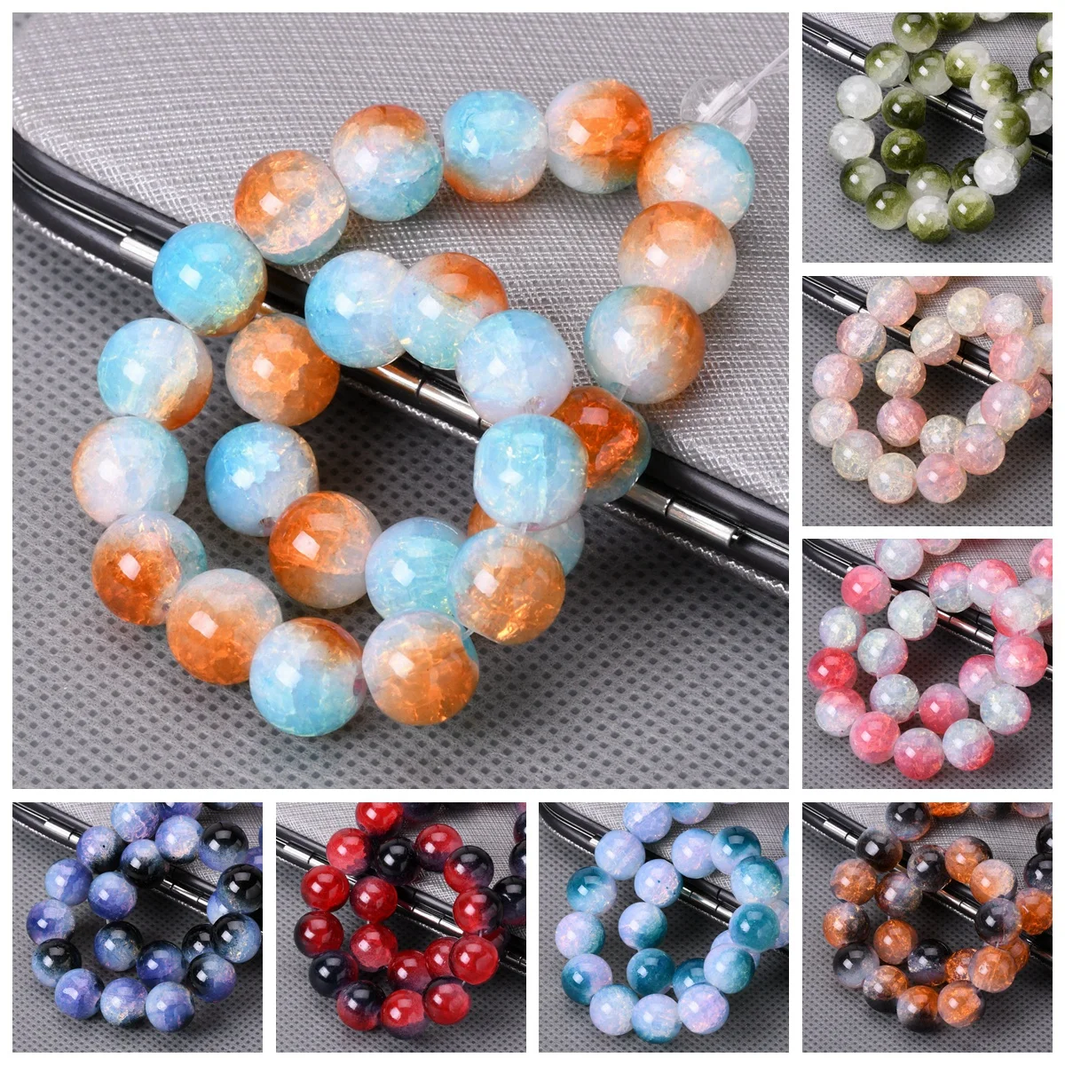 

20pcs Round 10mm Colorful Crackle Crystal Glass Loose Cracked Beads Lot For Jewelry Making DIY Bracelet Findings