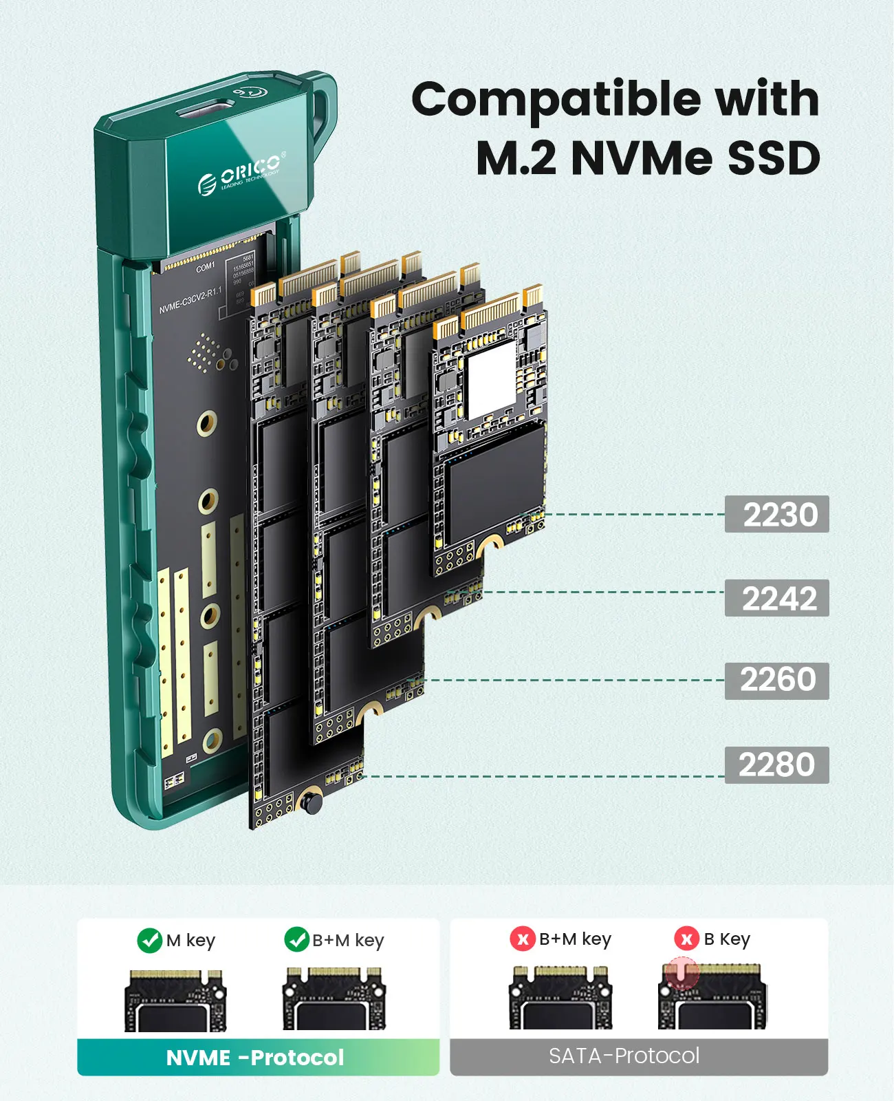 ORICO M2 SSD Case NVMe USB Type C Gen2 10Gbps PCIe SSD Enclosure M.2 NVMe Enclosure M.2 SATA NGFF 6Gbps Solid State Drive Case