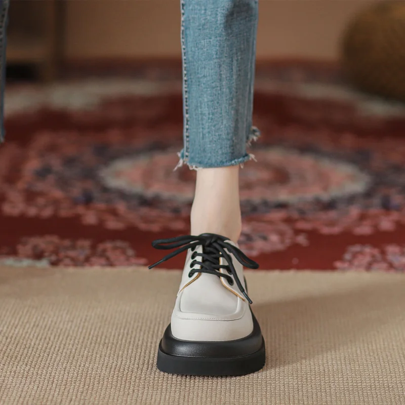 All-Match Shoes on Heels Loafers with Fur Oxfords Women's Footwear Autumn Casual Sneaker Round Toe Black Platform Shoes