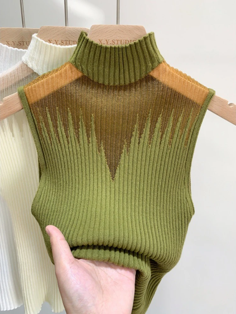 

Вязаный свитер, жилет, Женская весенне-летняя водолазка, облегающий однотонный Модный Универсальный простой темпераментный элегантный шикарный уютный