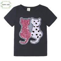 Kid Fashion Paillette T-Shirt Children Girls Change Color Sequins Cartoon Toddler Short Sleeve Flash Summer Clothes for 1-8Y 2
