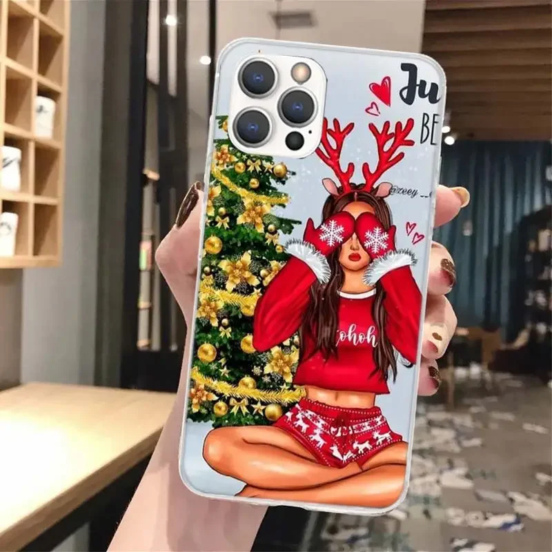 Holiday Edition Transparent Soft Phone Case with Festive Cute Girl Design